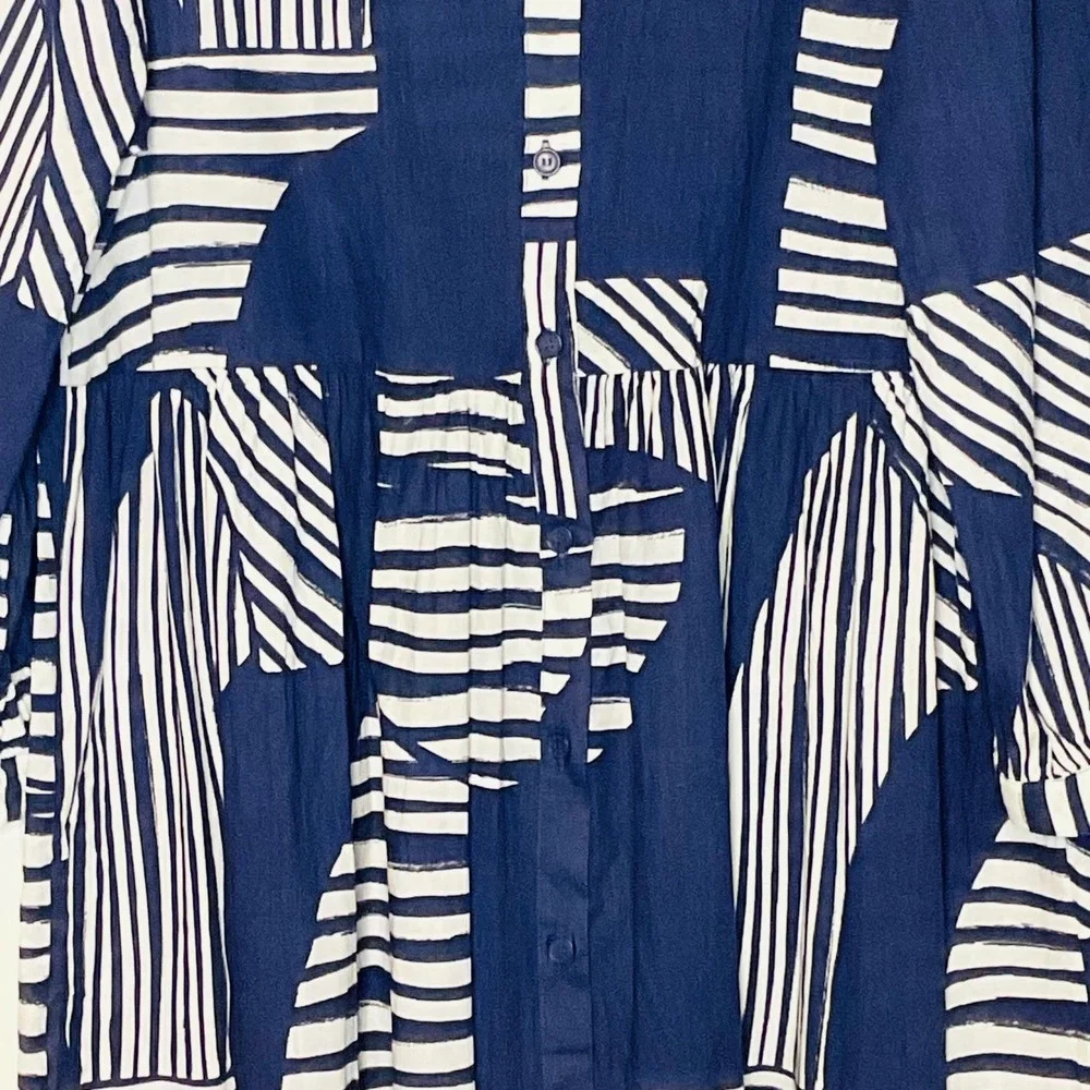 Zara Women's cotton Shirt Dress abstract geo print resort vacation lightweight L